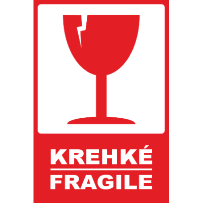 Self-adhesive labels 80x120 mm, KREHKÉ / FRAGILE, for shipments, 500 labels per roll