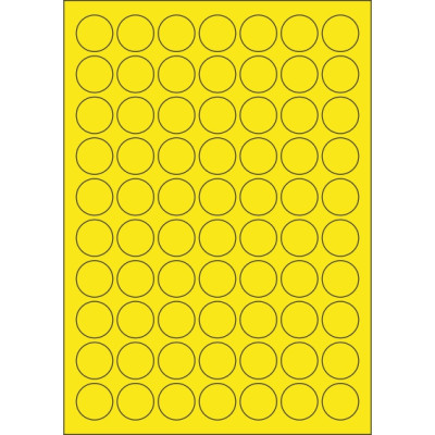 Colour paper self-adhesive labels circle 25x25 mm, on A4 sheet, for laser and inkjet printing