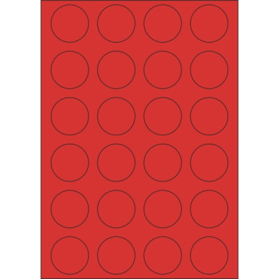 Colour paper self-adhesive labels circle 40x40 mm, on A4 sheet, for laser and inkjet printing