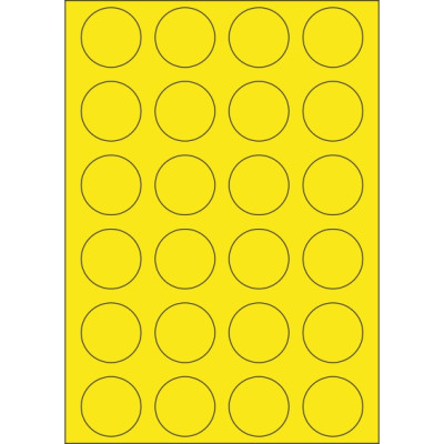 Colour paper self-adhesive labels circle 40x40 mm, on A4 sheet, for laser and inkjet printing