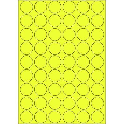 Signal colour paper self-adhesive labels circle 30x30 mm, on A4 sheet, for laser printing