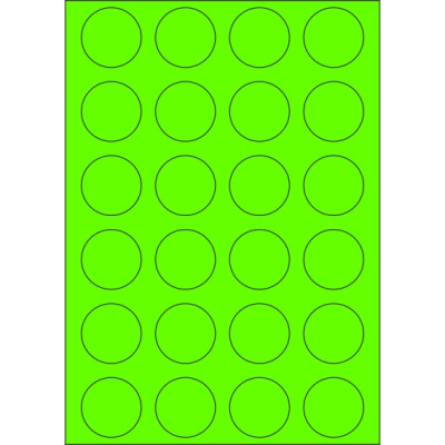 Signal colour paper self-adhesive labels circle 40x40 mm, on A4 sheet, for laser printing