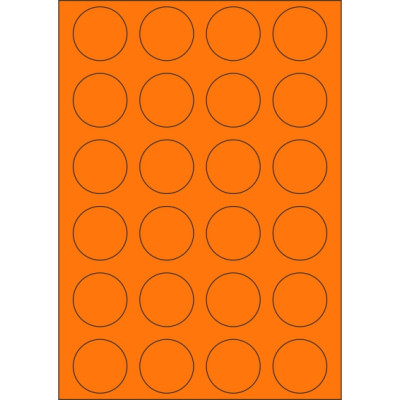 Signal colour paper self-adhesive labels circle 40x40 mm, on A4 sheet, for laser printing