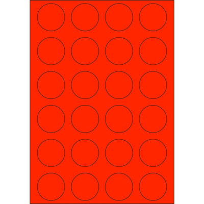 Signal colour paper self-adhesive labels circle 40x40 mm, on A4 sheet, for laser printing