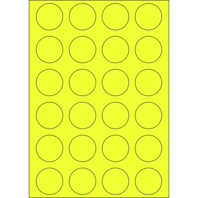 Signal colour paper self-adhesive labels circle 40x40 mm, on A4 sheet, for laser printing