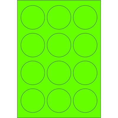 Signal colour paper self-adhesive labels circle 60x60 mm, on A4 sheet, for laser printing