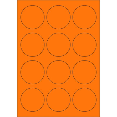 Signal colour paper self-adhesive labels circle 60x60 mm, on A4 sheet, for laser printing