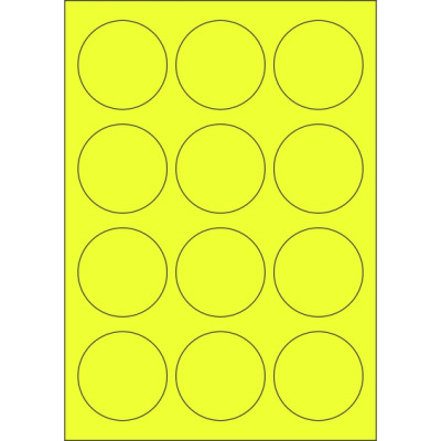 Signal colour paper self-adhesive labels circle 60x60 mm, on A4 sheet, for laser printing